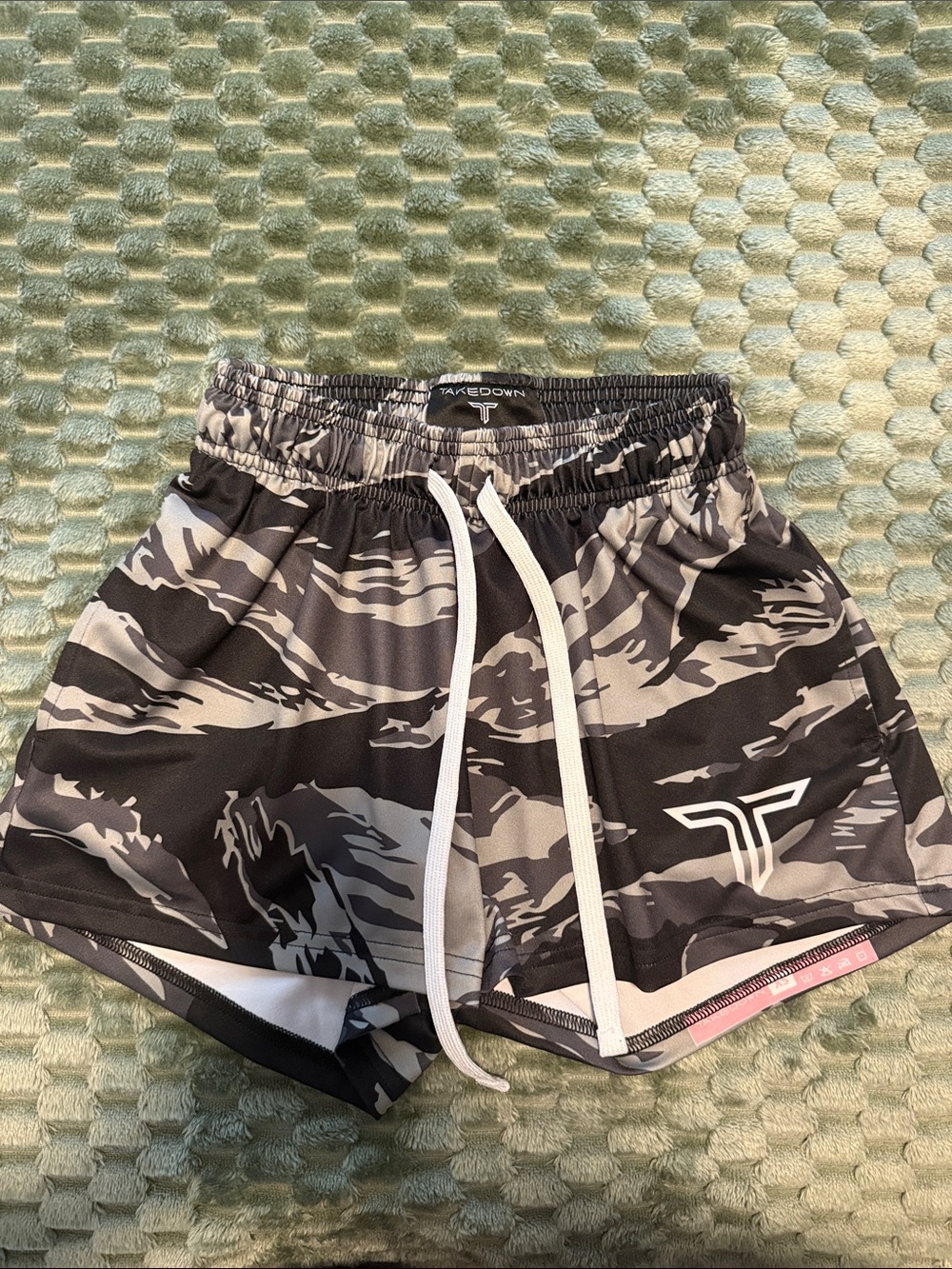 NWOT Takedown Black & Gray Camo Athletic Women’s Shorts with Drawstring